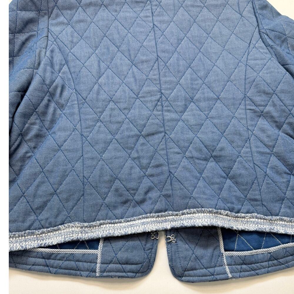 Talbots Quilted Chambray Jacket Size 12 Blue Tweed Trim Cropped - Picture 12 of 15